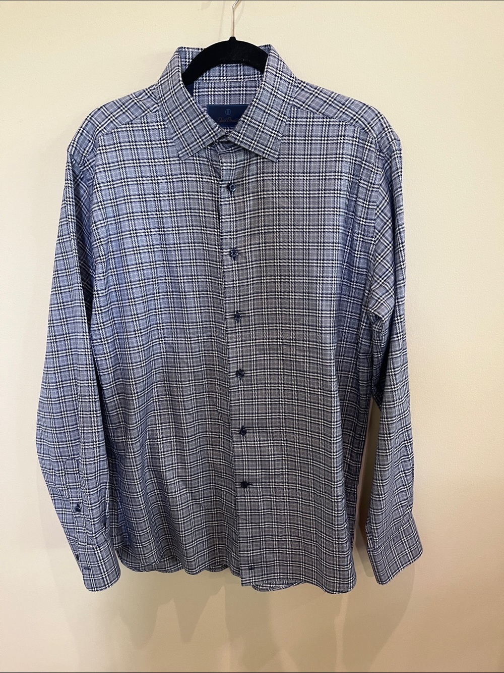 David Donahue Blue Plaid Dress Shirt